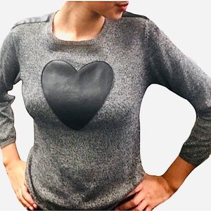 AQUA Charcoal Gray Sweater," "Black Heart," Petite XL